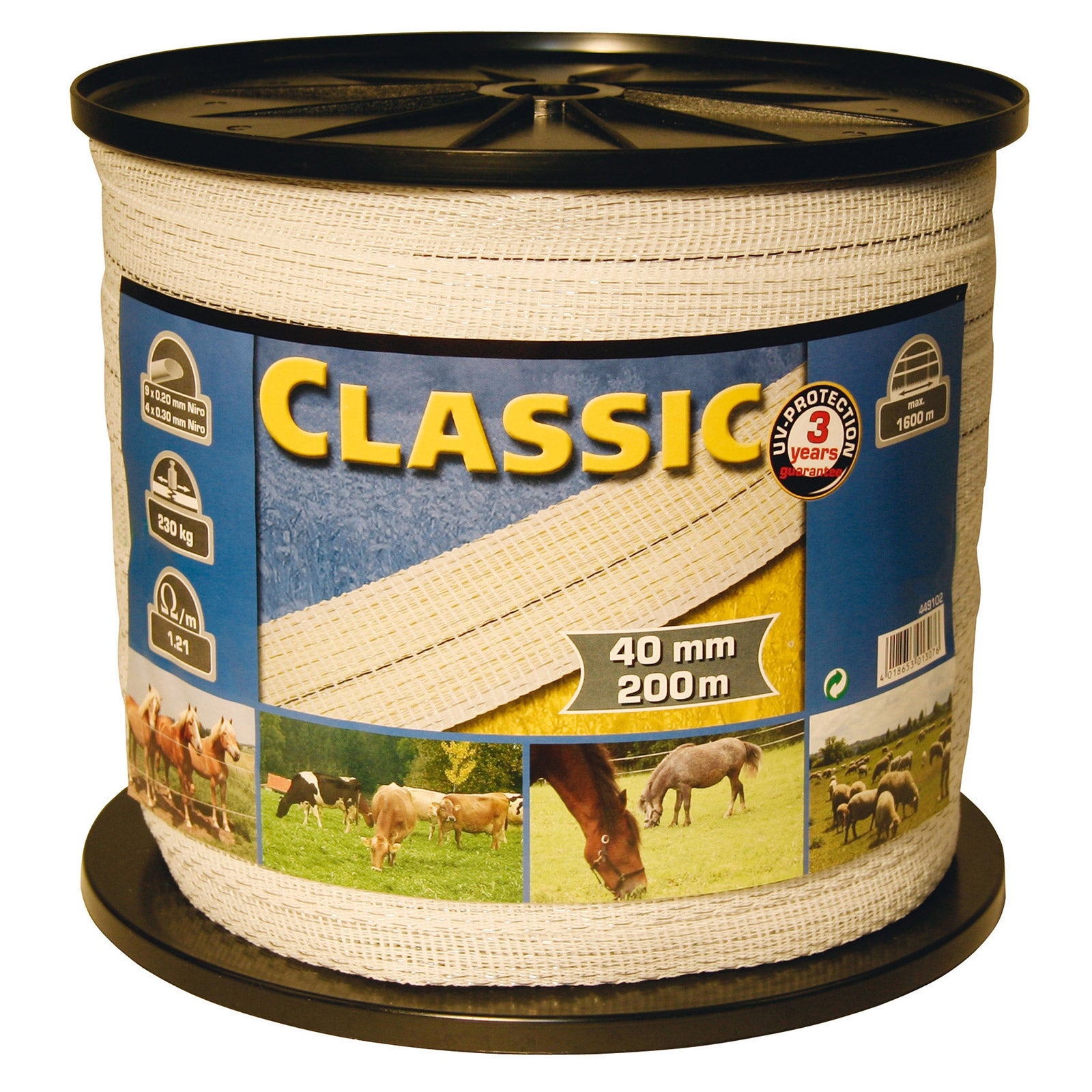 Farm Patrol Fencing tape Classic 200 m, 40 mm, 9x0,2+4x0,3 niro Fencing Supplies