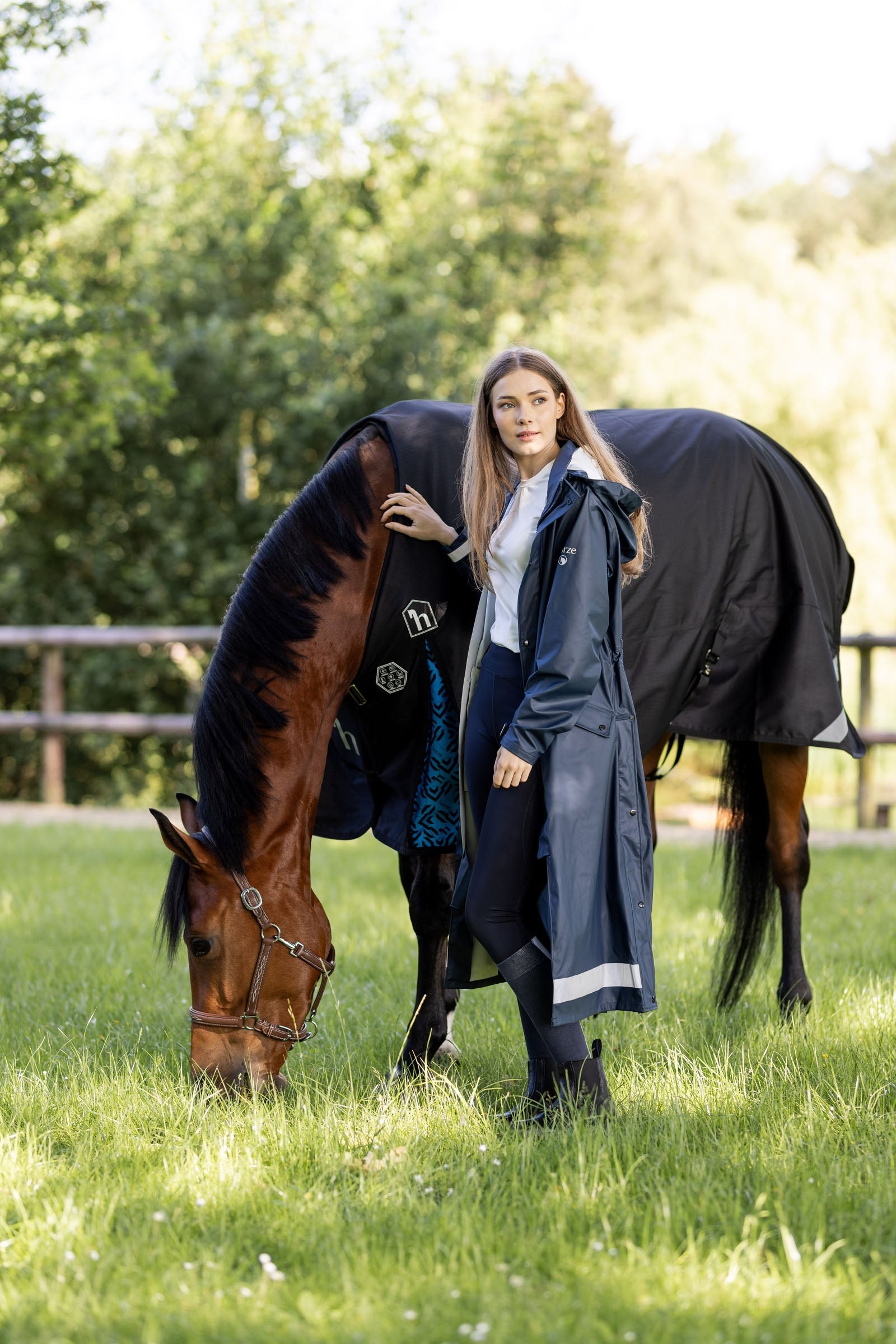 Horze Hazel Women's Long Raincoat with Slits Women’s Riding Clothing