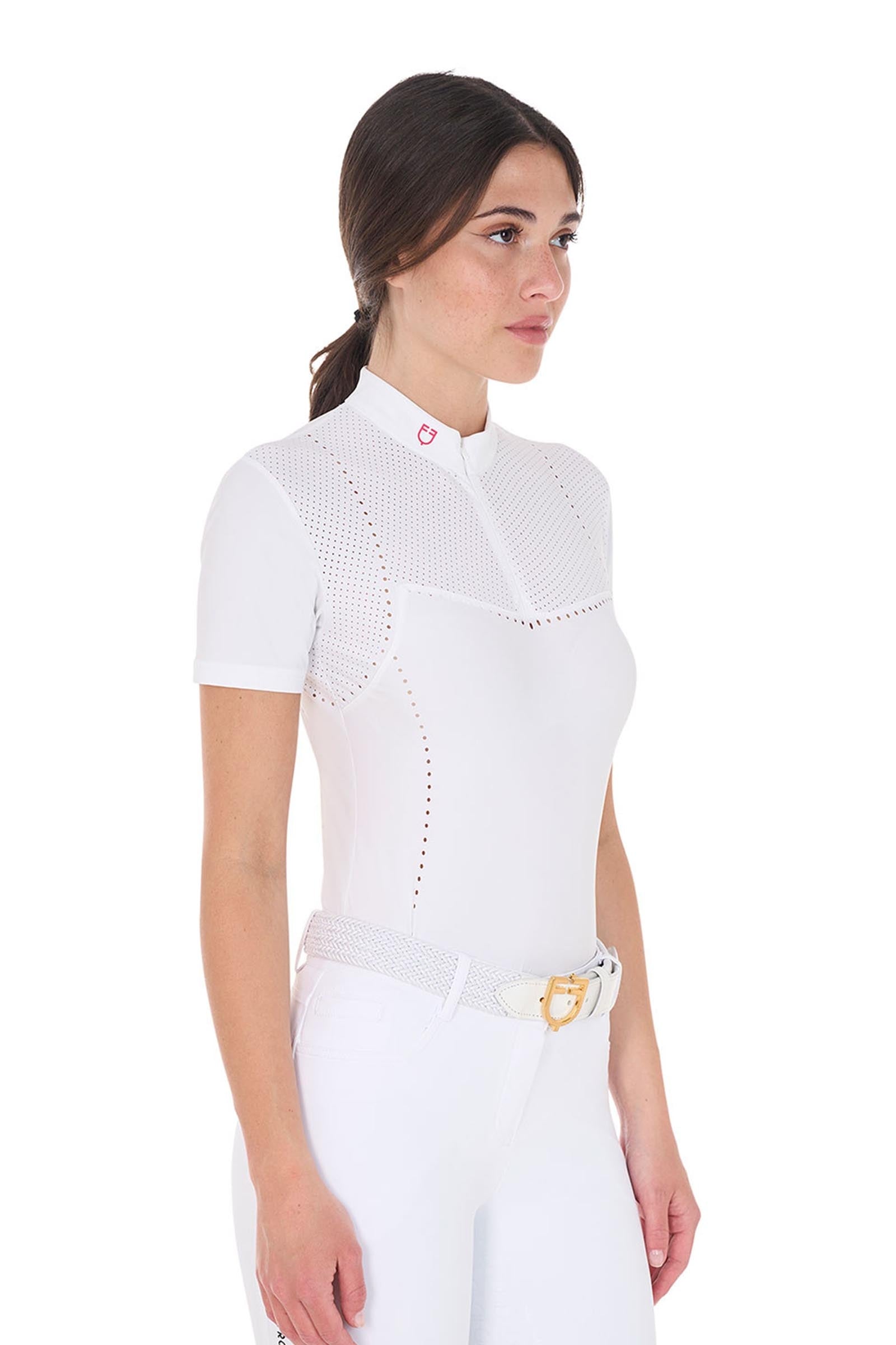 Equestro Women's Slim Fit Zipped Competition Polo Shirt in Perforated Fabric Women’s Riding Clothing